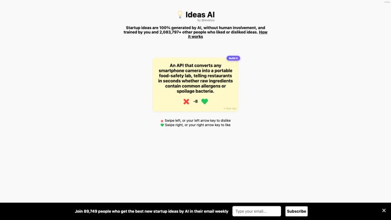 Ideas AI website homepage screenshot