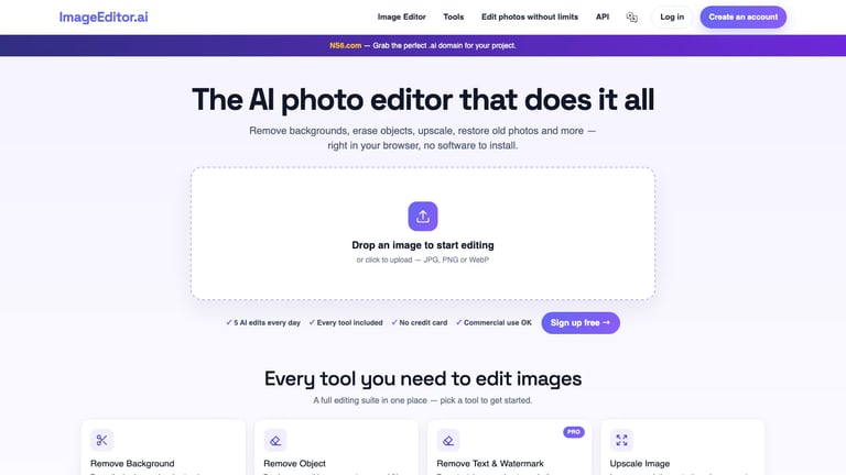 ImageEditor.ai website homepage screenshot