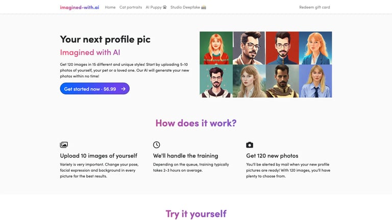 Imagined with AI website homepage screenshot