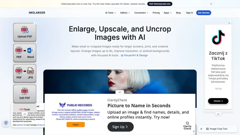 ImgLarger website homepage screenshot