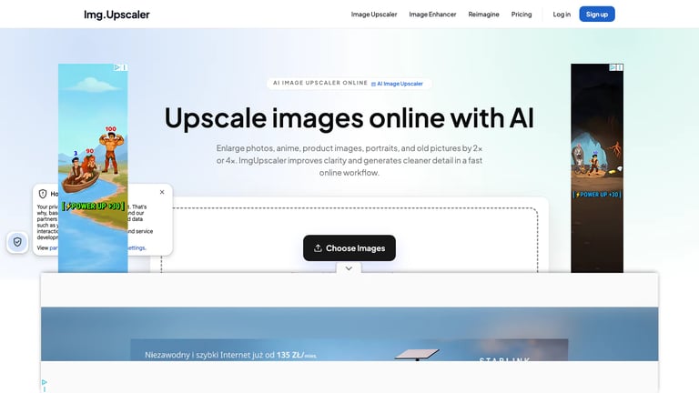 ImgUpscaler website homepage screenshot