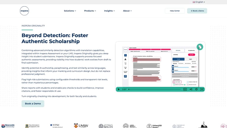 Inspera Originality website homepage screenshot