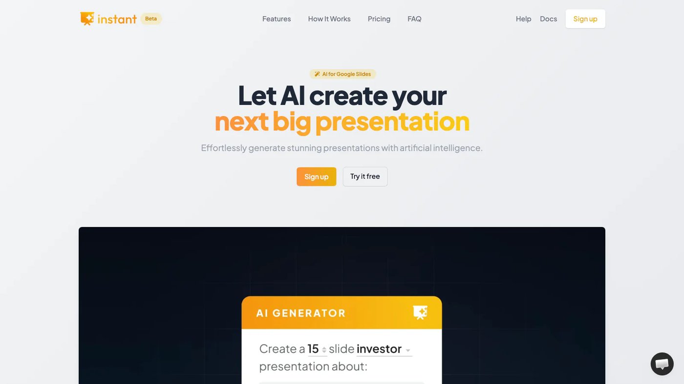 Instant website homepage screenshot