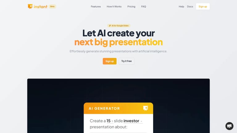 Instant website homepage screenshot