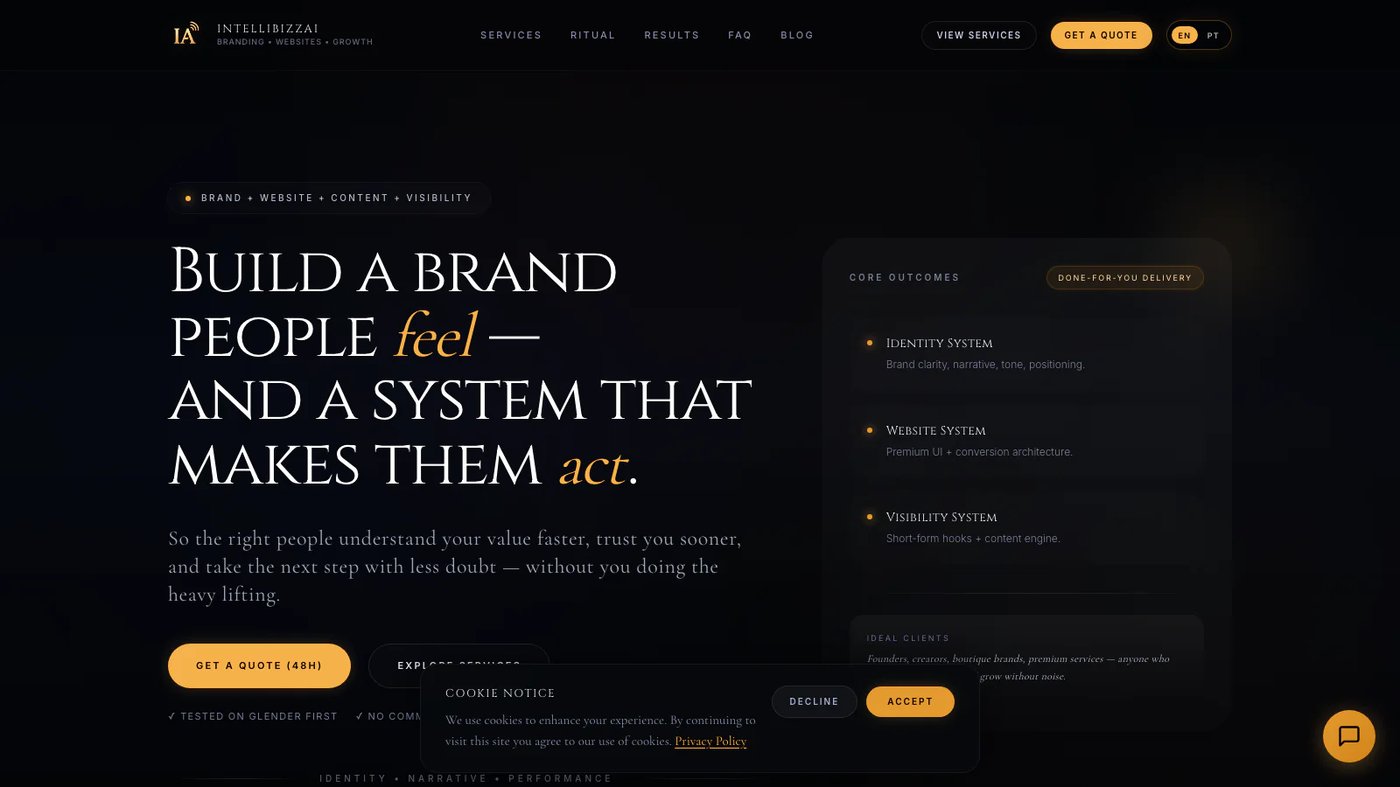 IntellibizzAI website homepage screenshot