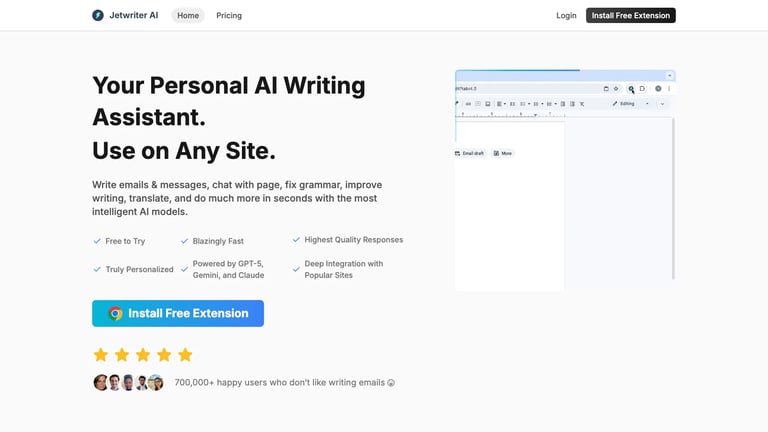Jetwriter AI website homepage screenshot