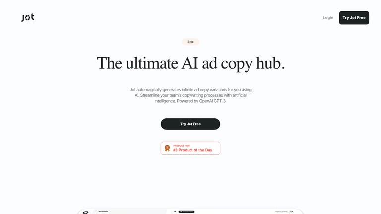 Jot website homepage screenshot