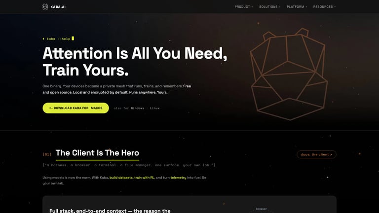 Kaba website homepage screenshot