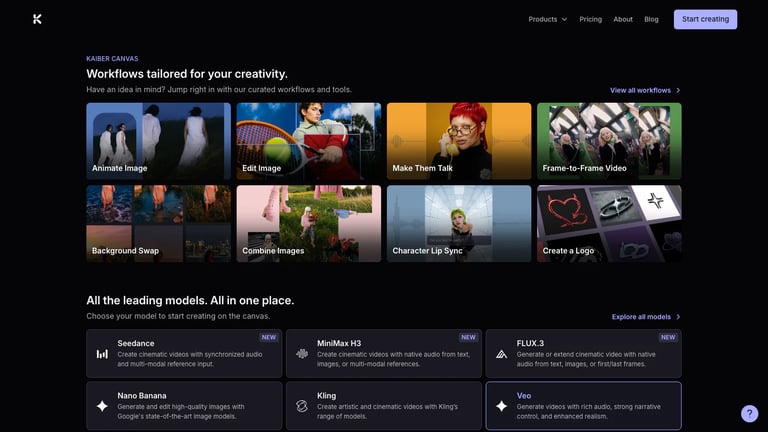 Kaiber website homepage screenshot