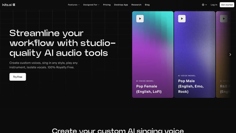 Kits AI website homepage screenshot