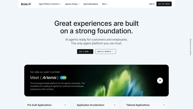 Kore.ai website homepage screenshot