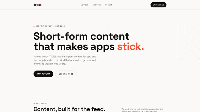 Kotemi website homepage screenshot