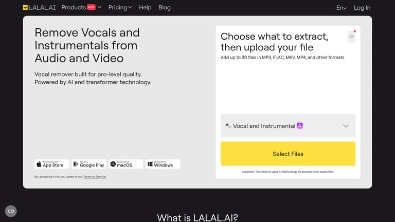 LALAL.AI website homepage screenshot