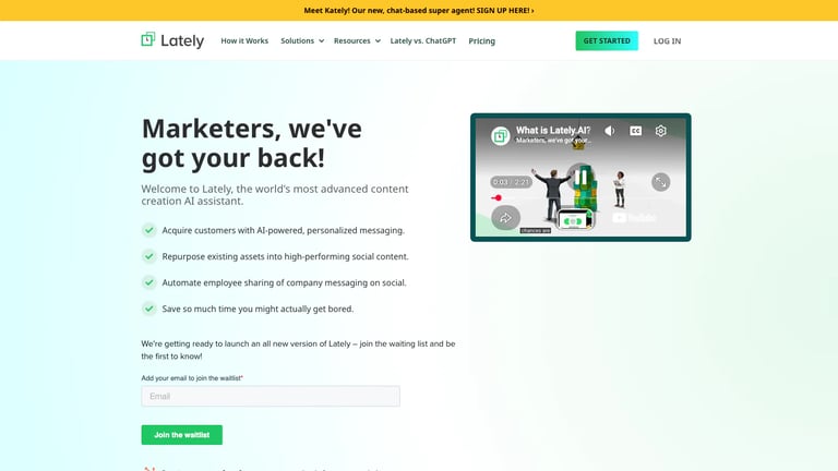 Lately website homepage screenshot