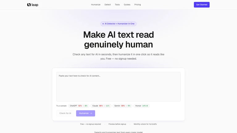 Leap AI website homepage screenshot