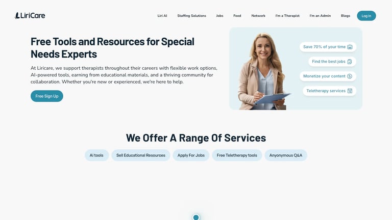 Liricare website homepage screenshot