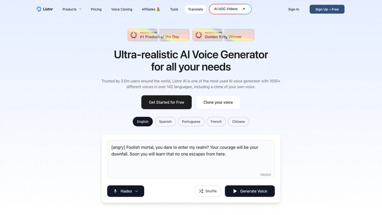 Listnr AI website homepage screenshot