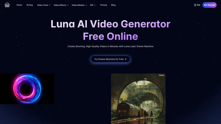 LunaAI.video website homepage screenshot