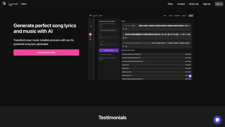 Lyrical Labs website homepage screenshot