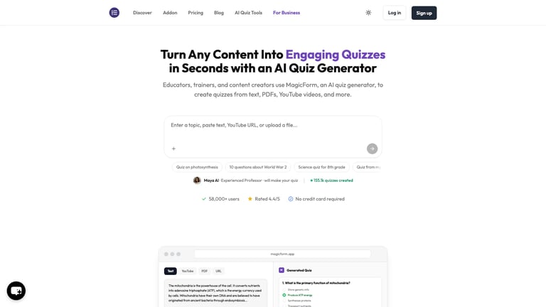 MagicForm website homepage screenshot