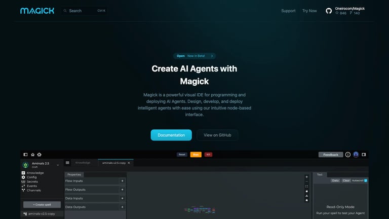 Magick website homepage screenshot