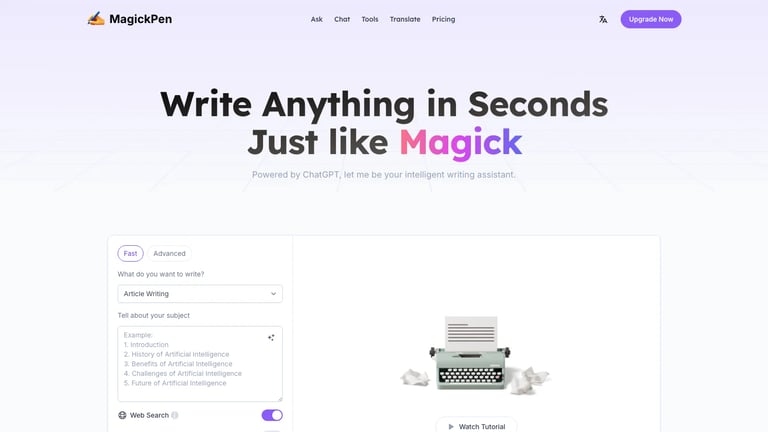 MagickPen website homepage screenshot
