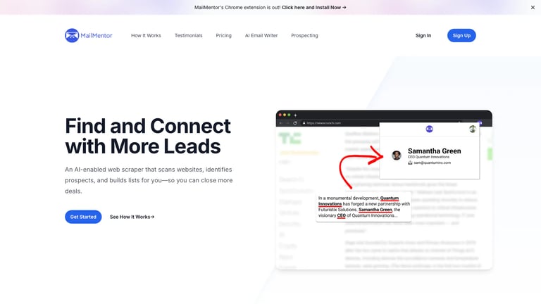 MailMentor website homepage screenshot