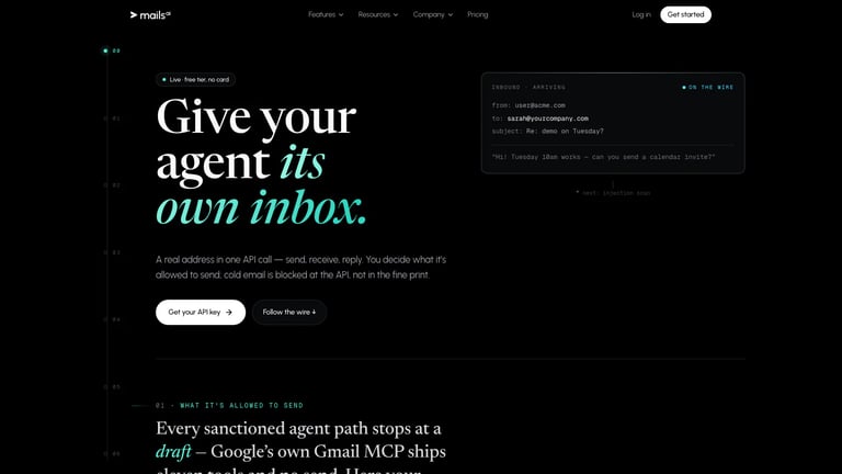 Mails.ai website homepage screenshot