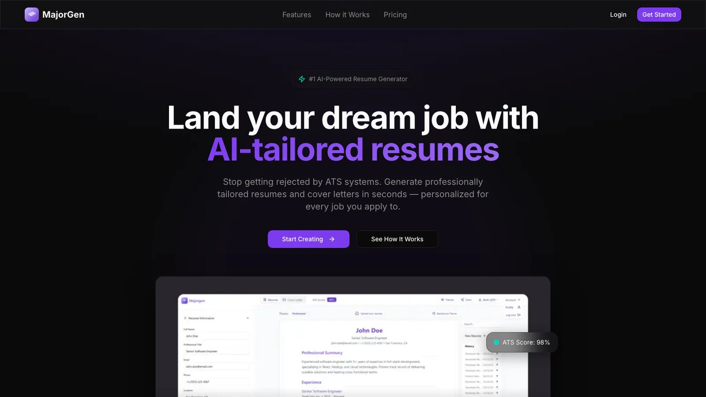 MajorGen website homepage screenshot