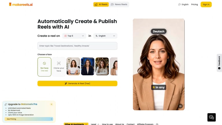 MakeReels.ai website homepage screenshot