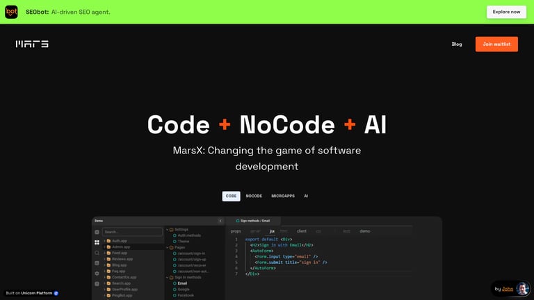 MarsX website homepage screenshot