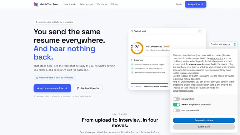 Match That Role website homepage screenshot