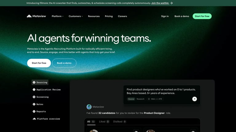Metaview website homepage screenshot