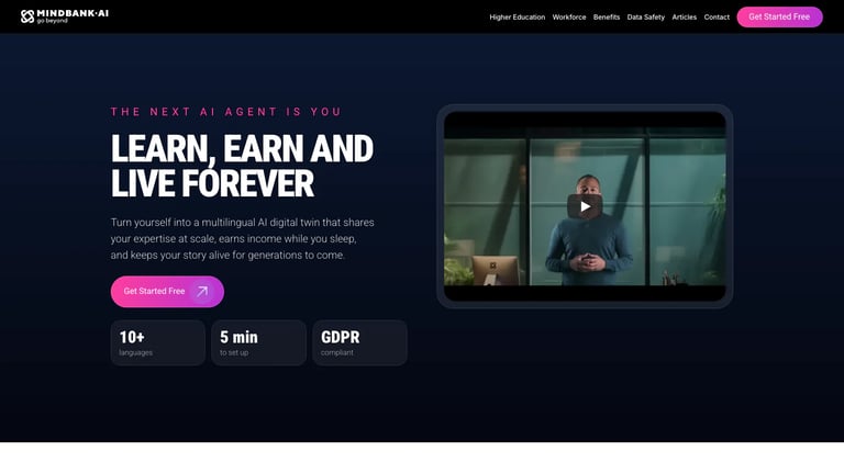 MindBank AI website homepage screenshot