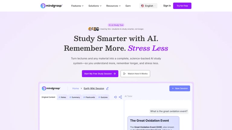 Mindgrasp website homepage screenshot