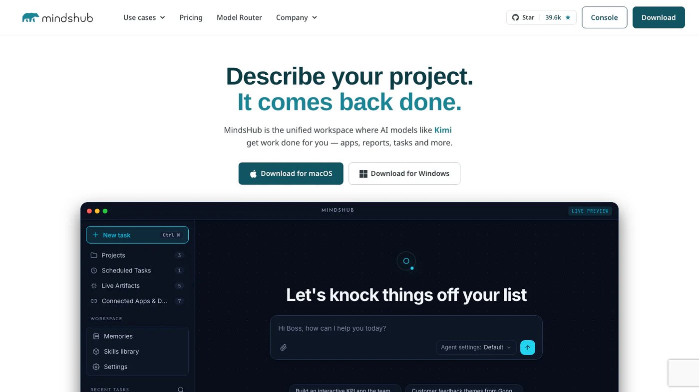 MindsHub website homepage screenshot