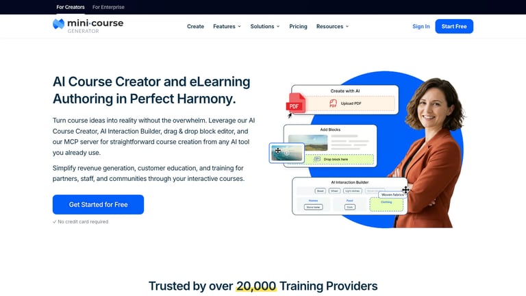 Mini Course Generator website homepage screenshot