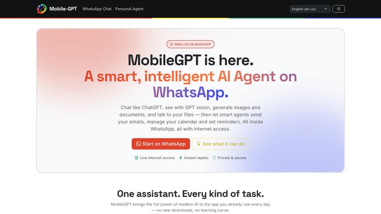MobileGPT website homepage screenshot