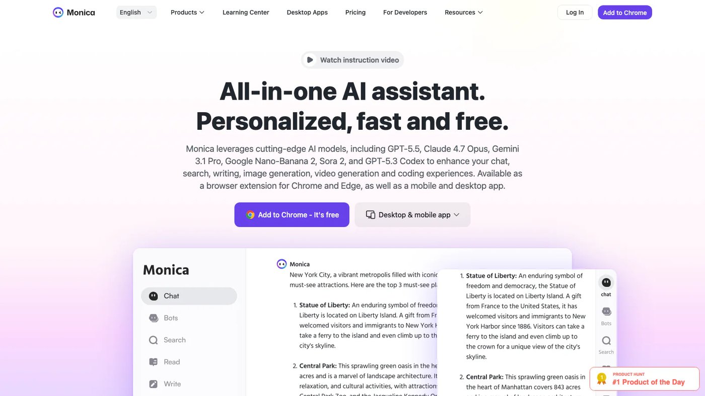 Monica website homepage screenshot