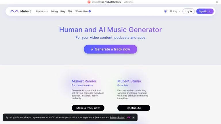 Mubert website homepage screenshot