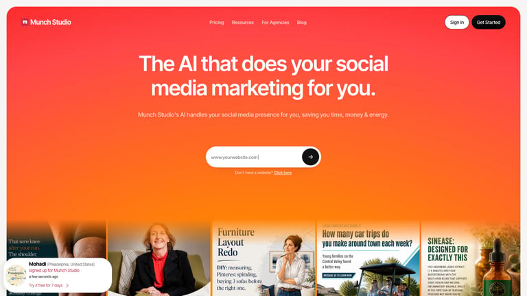 Munch Studio website homepage screenshot