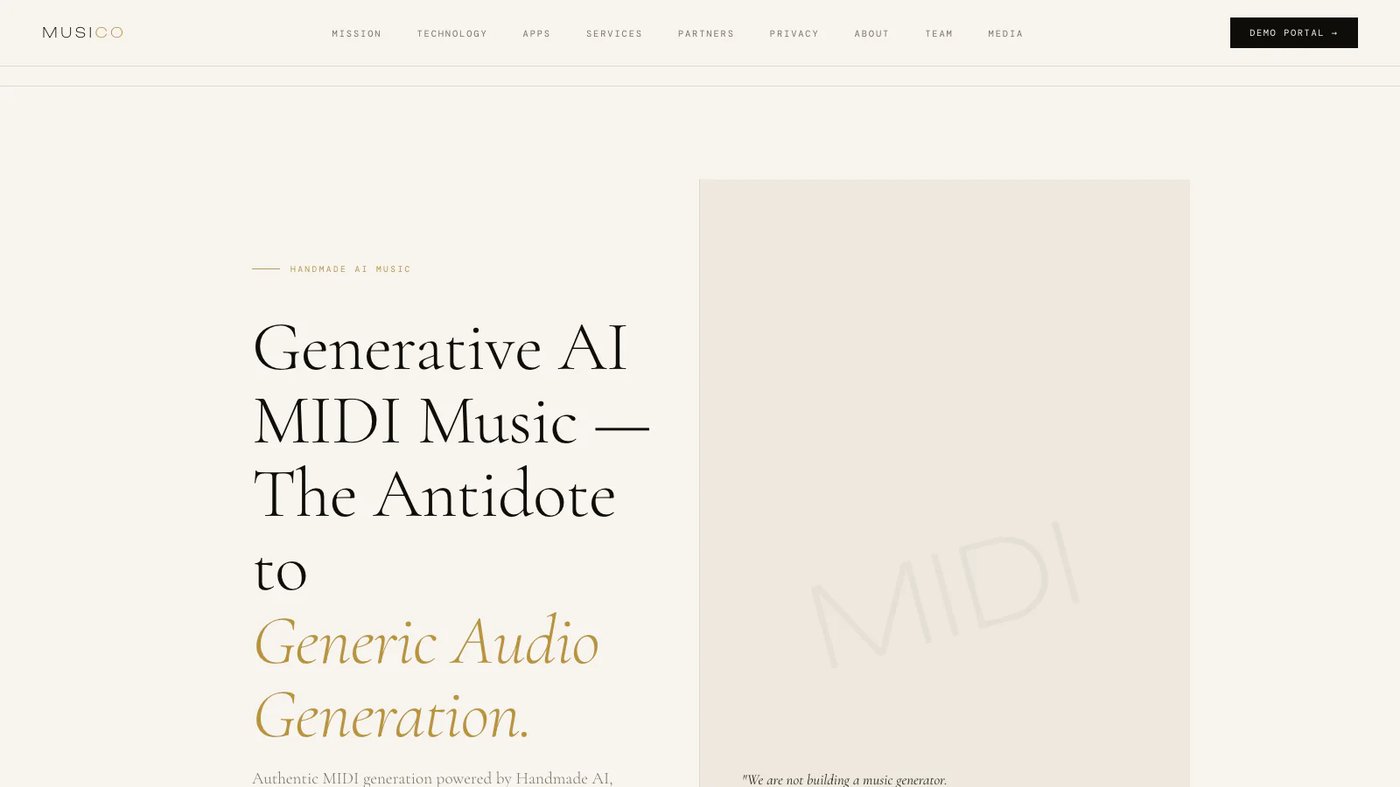 MusiCo website homepage screenshot