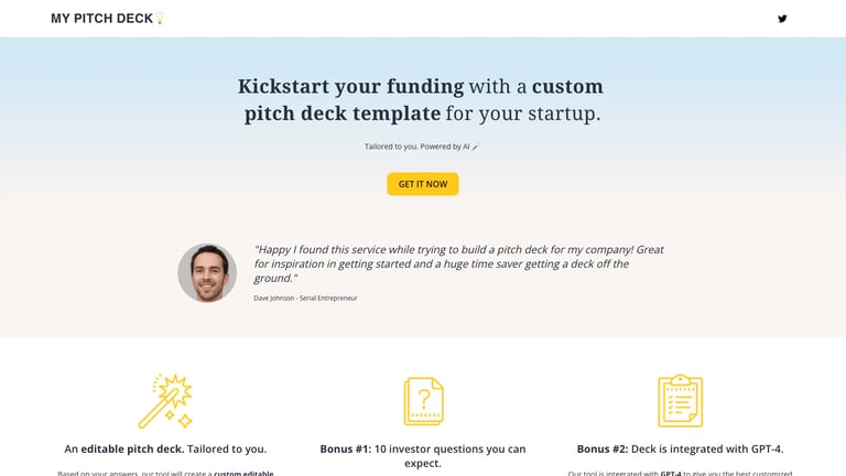 MY PITCH DECK website homepage screenshot