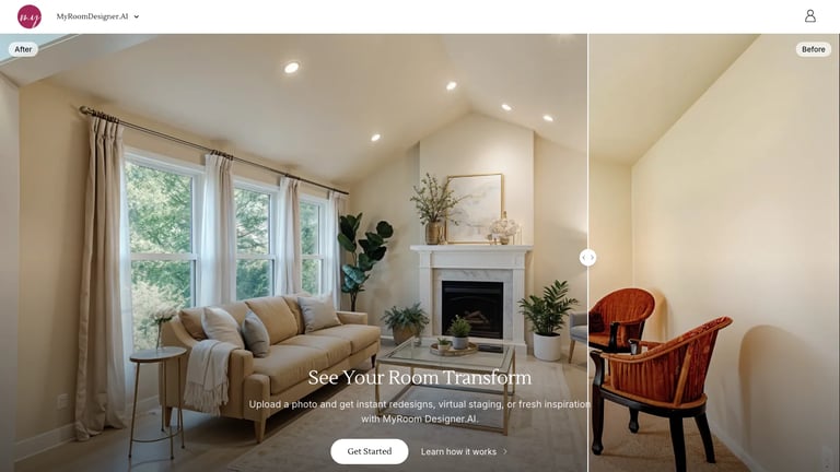 MyRoomDesigner.AI website homepage screenshot