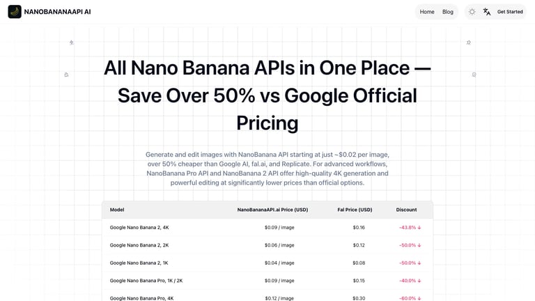 NanoBanana API website homepage screenshot