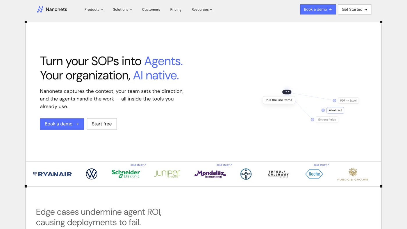 Nanonets website homepage screenshot