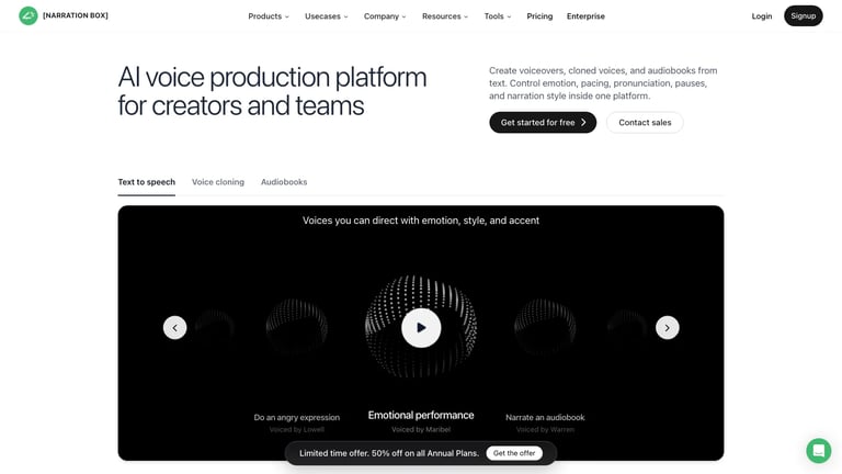 Narration Box website homepage screenshot
