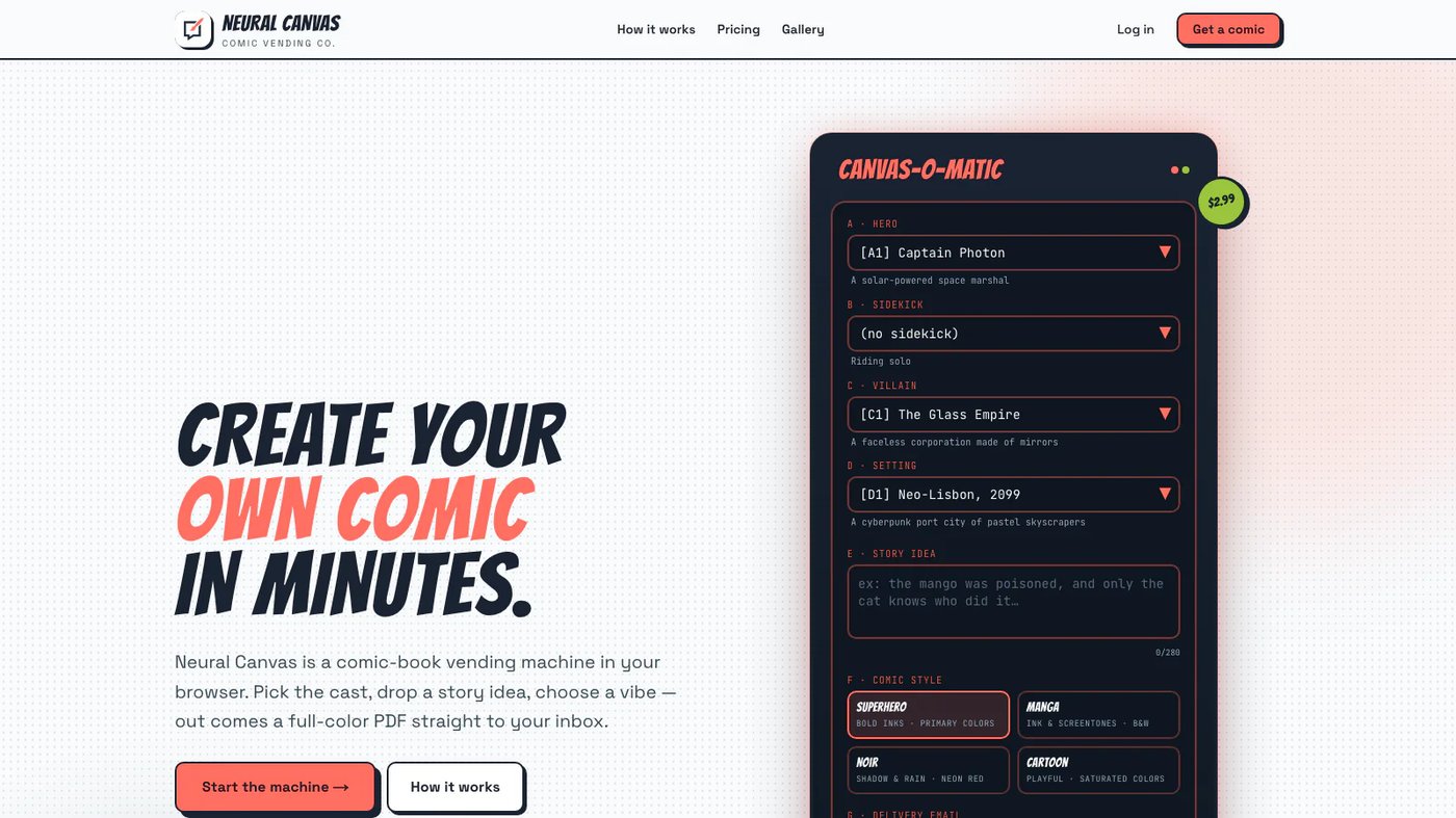 Neural Canvas website homepage screenshot