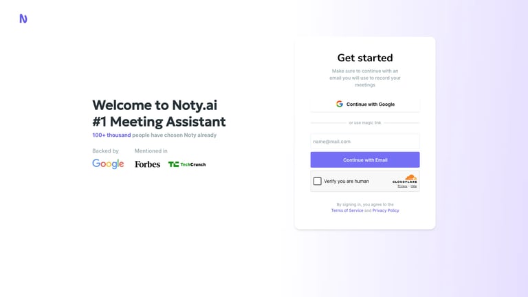 Noty.ai website homepage screenshot