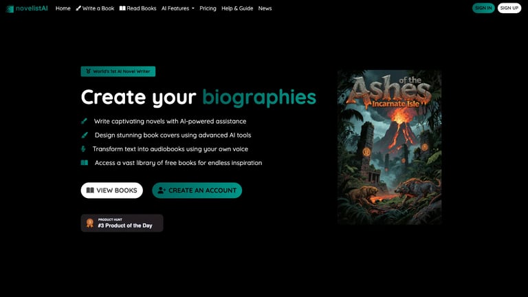 novelistAI website homepage screenshot